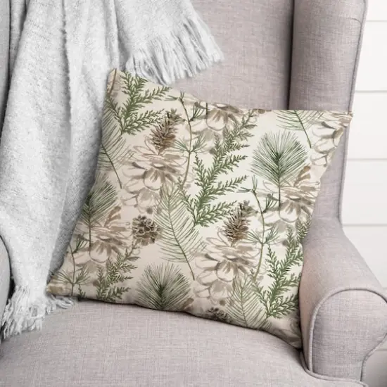 Pinecones & Greenery on White Square Throw Pillow {4}