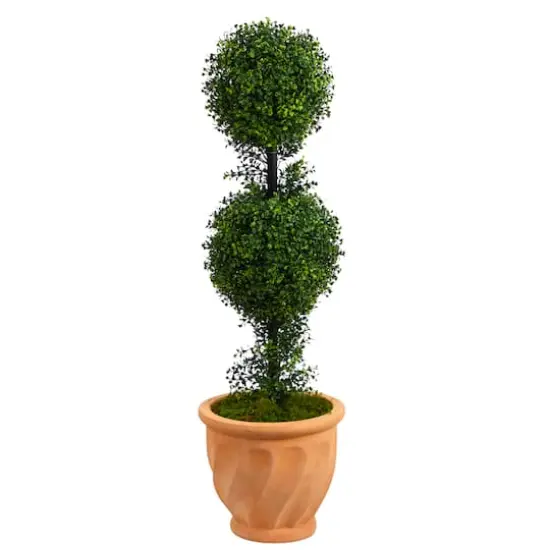 3.5ft. Boxwood Double Ball Topiary Artificial Tree in Terra Cotta Planter {1}