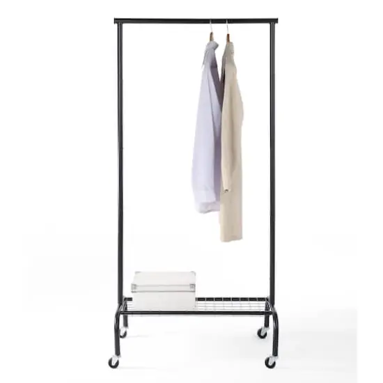 SunnyPoint Rolling Garment Rack with 1-Tier Lower Shelf Black {4}