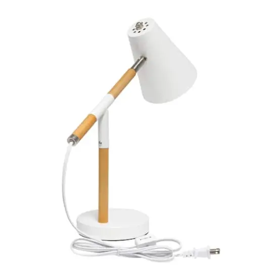 Simple Designs 16.7" Wooden Pivot Desk Lamp Matte White and Wood {9}