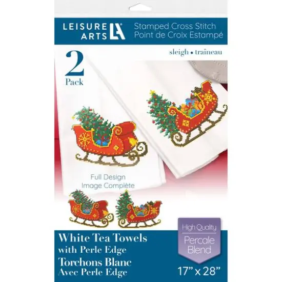 Leisure Arts&reg; Sleigh Tea Towel Stamped Cross Stitch Kit {1}