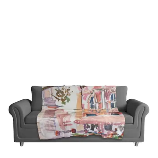 Watercolor Street Scene 50" x 60" Coral Fleece Blanket {4}