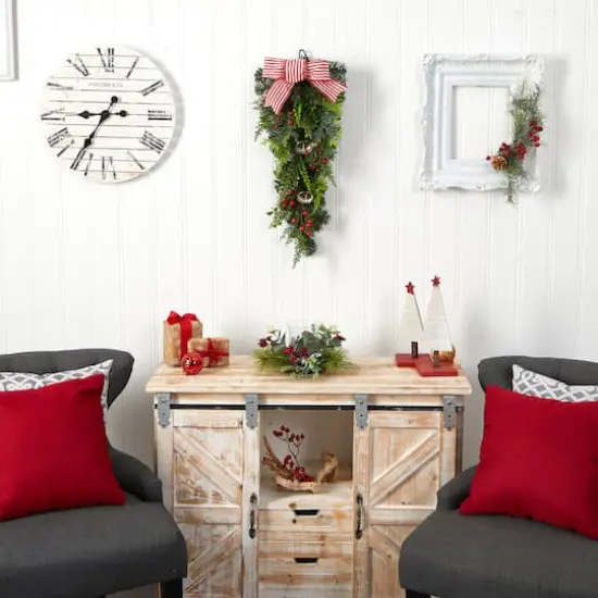 26" Bells & Bow Christmas Teardrop Swag {3}