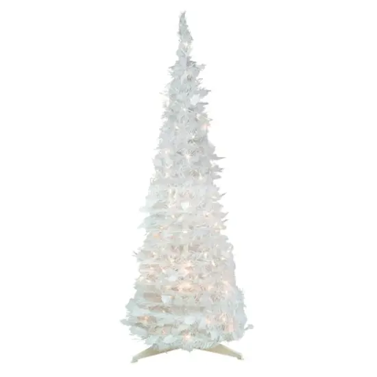 4ft. Pre-Lit White Tinsel Pop-Up Artificial Christmas Tree, Clear Lights {1}