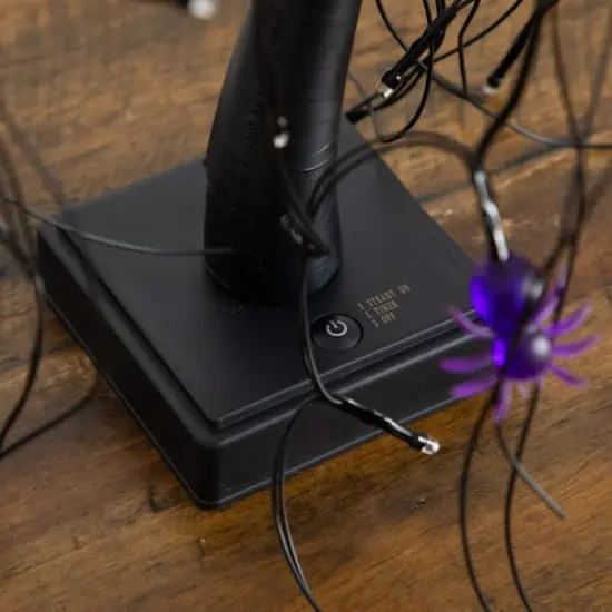 2ft. Pre-Lit Halloween Artificial Black Spooky Spider Willow Tree with 60 Orange & Purple LED Lights {6}