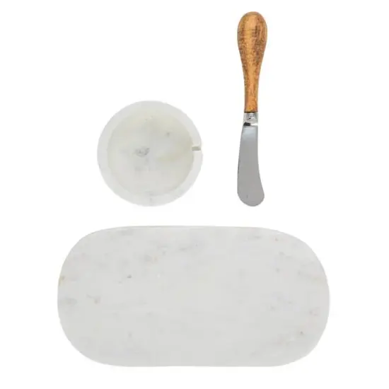 Hello Honey&reg; White Marble Cheese Board Set with Bowl & Knife {4}