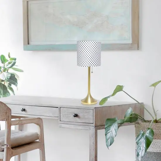 Simple Designs 21.5" Tapered Gold Table Lamp with Fabric Drum Shade Polka Dot {6}