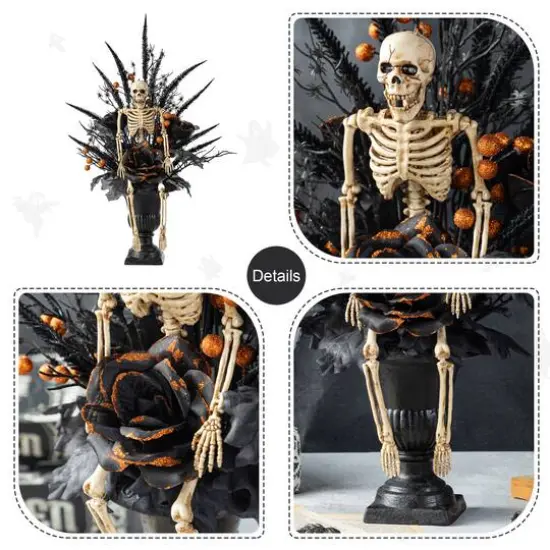 Glitzhome&reg; 22"H Halloween Black Rose, Skeleton and Berry Urn Table Tree {7}