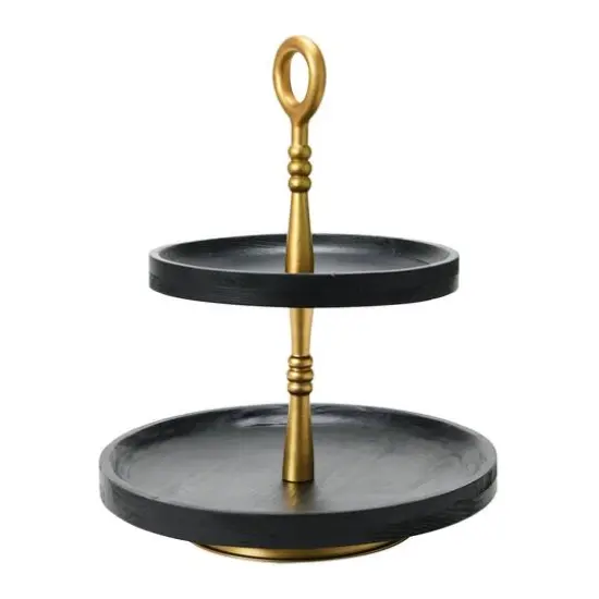 Hello Honey&reg; 18" Black and Gold Wood 2-Tier Decorative Tray {6}