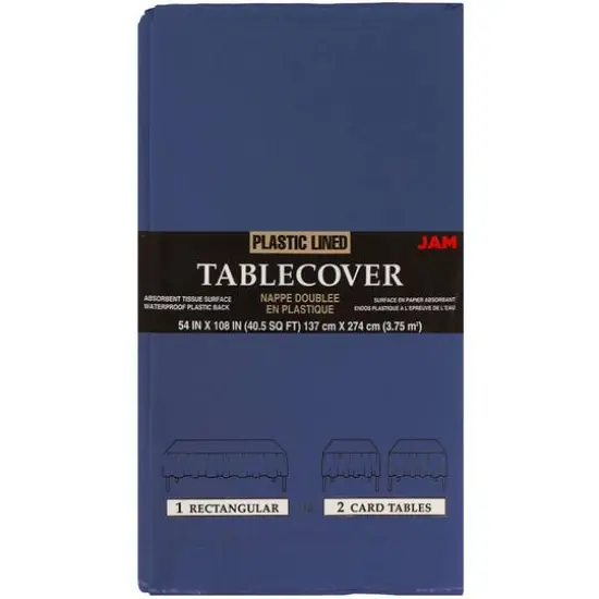 JAM Paper 108" Rectangular Plastic Lined Paper Table Cover Navy Blue {1}