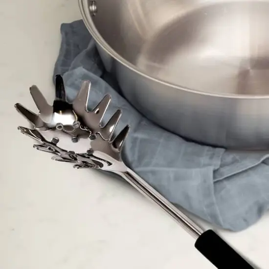 Hello Honey&reg; Stainless Steel Slotted Pasta Server with Wood Handle {3}