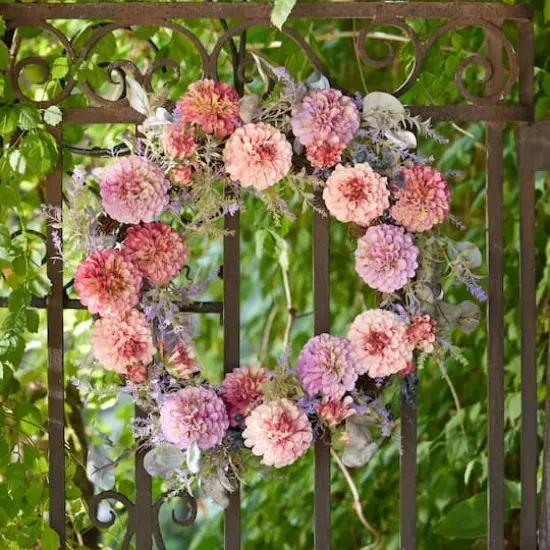 24" Mixed Zinnia Floral Wreath {3}