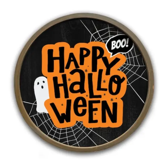 Happy Halloween Typography 20" x 20" Round Brown Framed Print {1}