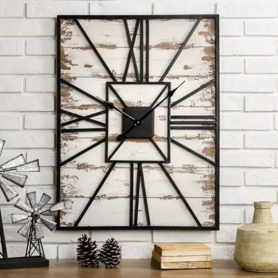 Glitzhome&reg; 31.5" Oversized Farmhouse Wooden & Metal Rectangle Wall Clock {3}