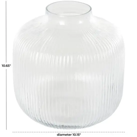11" Clear Glass Short Round Ribbed Fluted Decorative Vase {9}