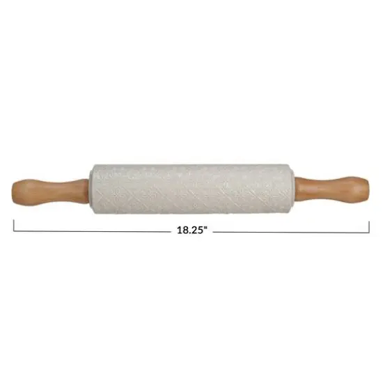Hello Honey&reg; Embossed Cream Stoneware Rolling Pin with Wood Handles {4}