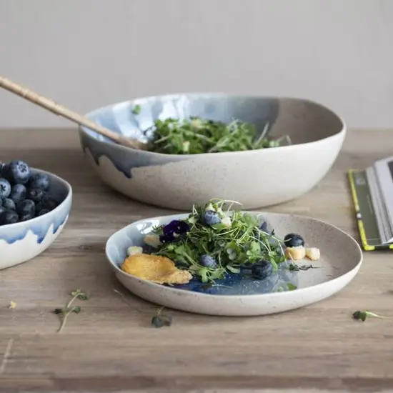 Hello Honey&reg; 11" Blue & Cream Crackle Glaze Large Stoneware Serving Bowl {3}