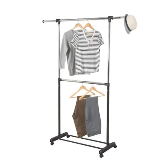 Honey Can Do Adjustable Rolling Metal Double Clothes Rack {3}