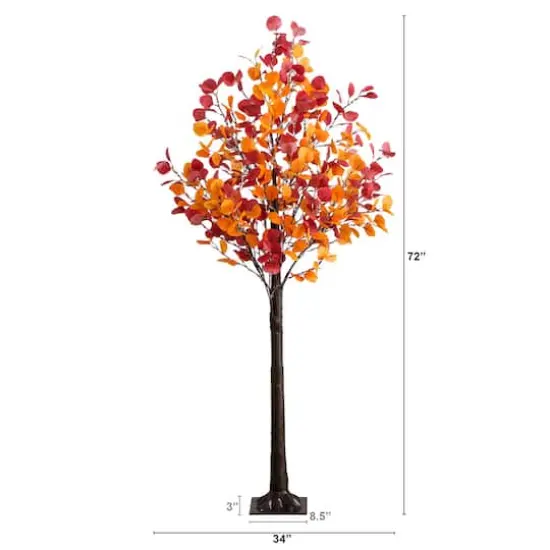 6ft. Pre-Lit Bright Autumn Eucalyptus Artificial Fall Tree with 420 Warm White LED Lights {3}
