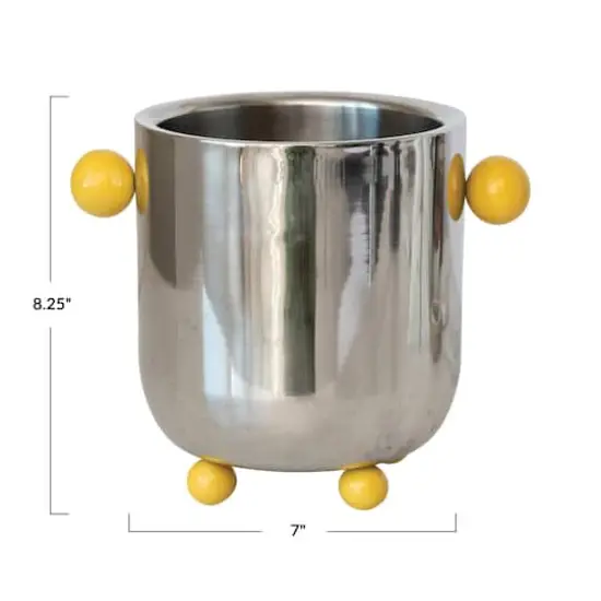 Hello Honey Stainless Steel Ice Bucket with Citron Color Enameled Ball Handles and Feet, Silver {14}