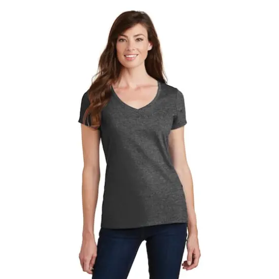 Port & Company&reg; Fan Favorite&trade; Ladies V-Neck T-Shirt Dark Heather Grey {3}
