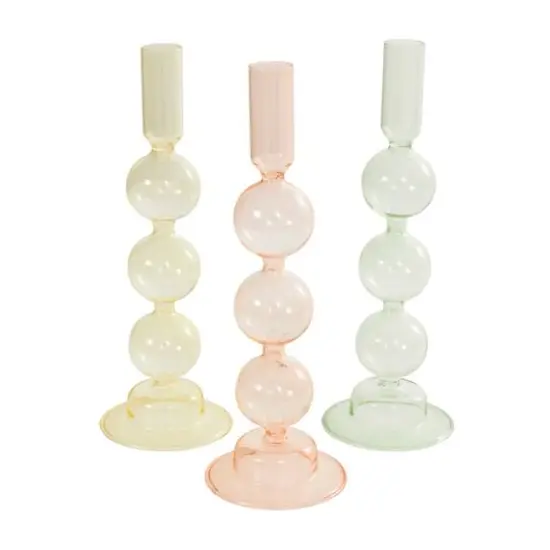 10" Multicolor Glass Triple Bubble Taper Candle Holder Set, 3ct. {1}