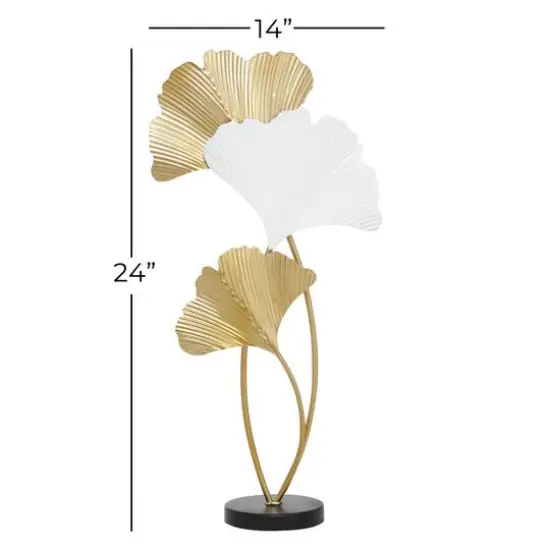 24" White & Gold Metal Modern Nature Sculpture {7}