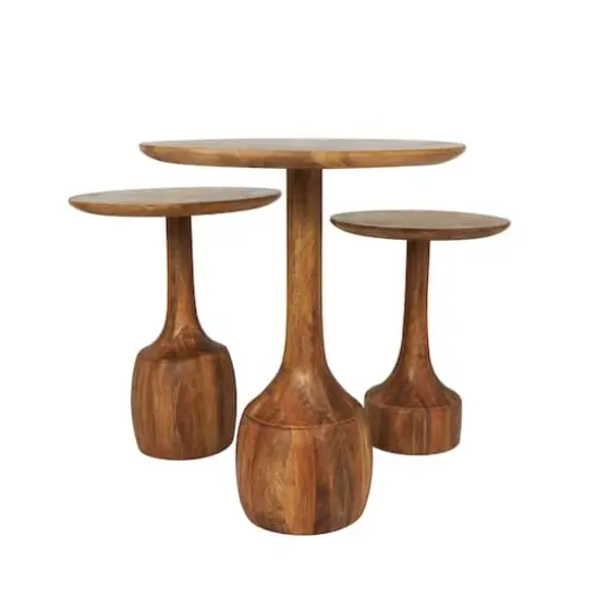 Brown Mango Wood Handmade Accent Table with Elevated Bases Set {11}