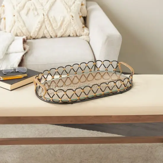 22" Black & Brown D&eacute;cor Tray with Glass Base {3}