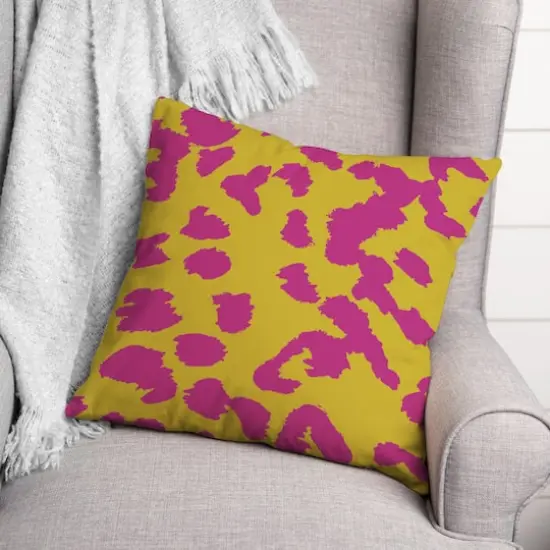 18" x 18" Leopard Print Indoor/Outdoor Throw Pillow Yellow/Pink {4}