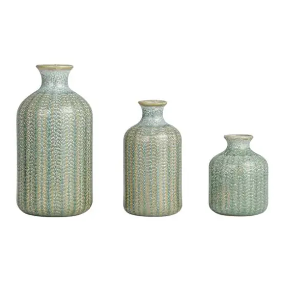 Hello Honey&reg; Gray, Green & Natural Stoneware Vase Set {9}