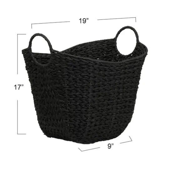Household Essentials 17.5" Woven Paper Rope Basket with Handles Black {5}