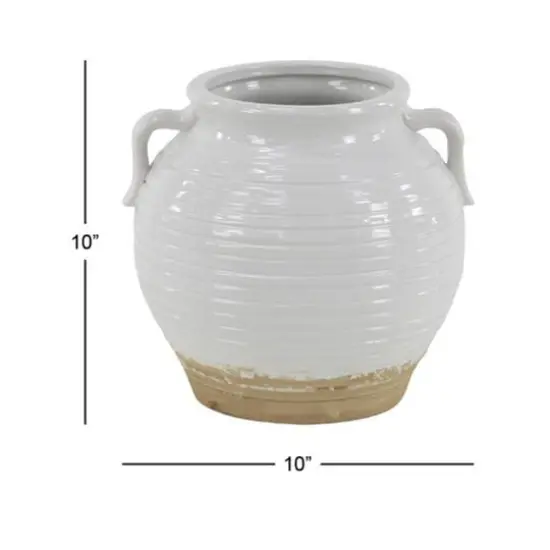10" White Stoneware Vintage Planter {8}