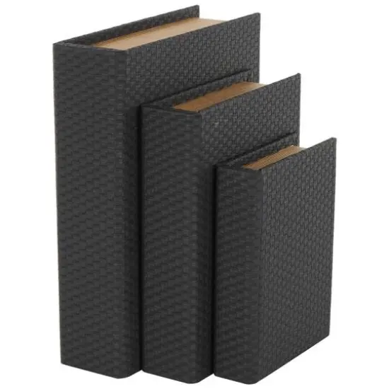Faux Leather Geometric Woven Grid Book Storage Box Set Black {1}