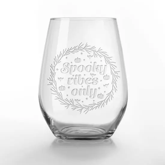 Spooky Vibes Only 15oz. Engraved Stemless Wine Glass {1}