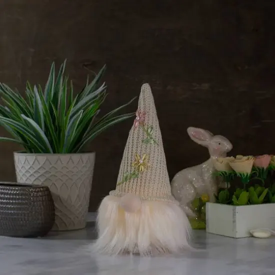 10" Lighted Cream Gnome Head with Knitted Hat Figure {3}