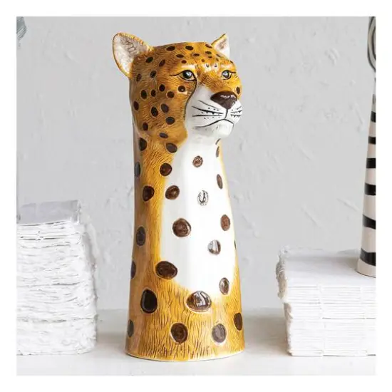 Hello Honey&reg; 11" Multicolor Hand-Painted Decorative Stoneware Cheetah Vase {3}