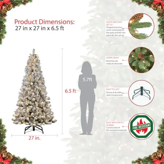 6.5ft. Pre-Lit Flocked Virginia Pine Artificial Christmas Tree, Clear Lights {6}