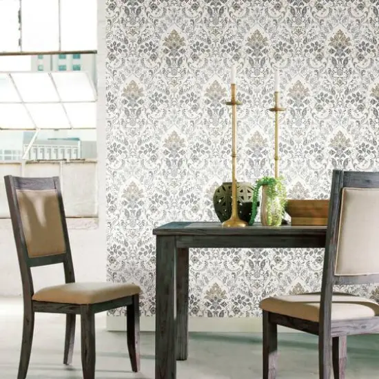 RoomMates Persian Damask Peel & Stick Wallpaper Gray and Beige {7}