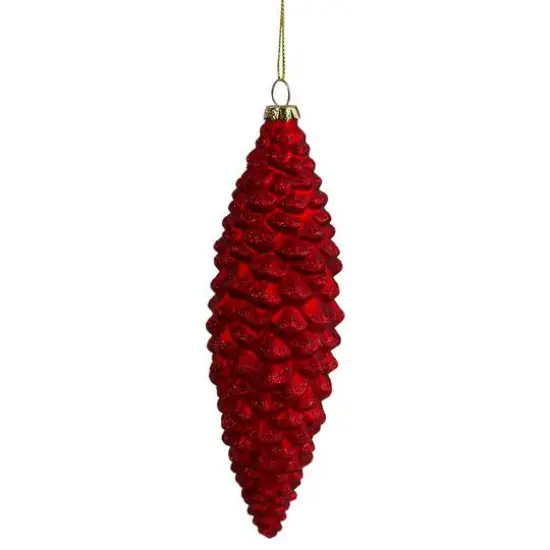 Matte Red Pine Cone Glass Ornament {1}