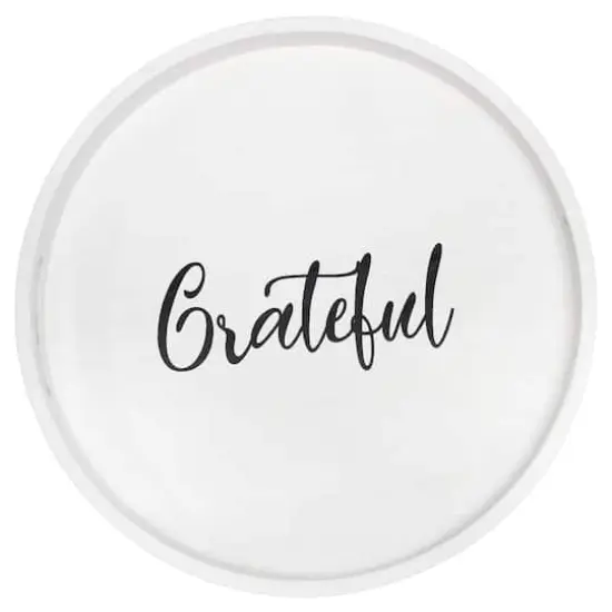 Elegant Designs™ 13.8" Round White Wash Grateful Serving Tray with Handles {1}
