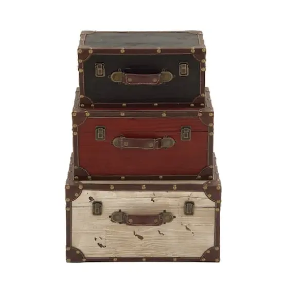 Multicolor Wood Farmhouse Trunk Set {4}