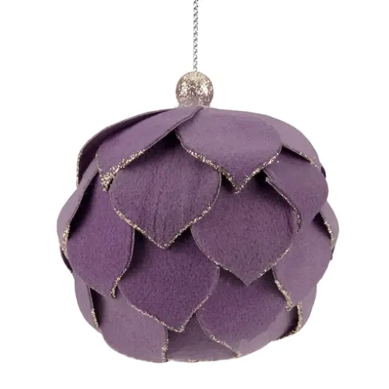 7" Purple Flower Glitter Petal Shatterproof Ball Ornament {1}