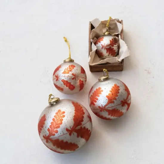 Hello Honey&reg; 6" Matte Silver Finish & Coral Etched Mercury Glass Ball Ornament {3}