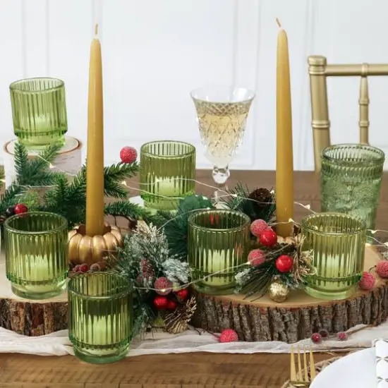 Kate Aspen Ribbed Green Glass Votive Candle Holder Set, 6ct. {9}