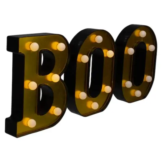 6.5" Lighted Black & Gold BOO Halloween Marquee Sign {4}