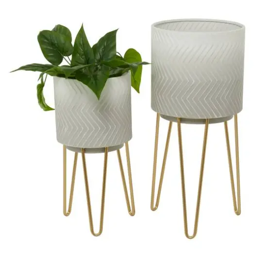 White Metal Modern Planter Set {1}