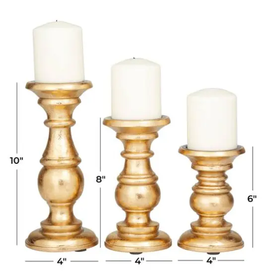 Mango Wood Traditional Candle Holder Set Gold {7}
