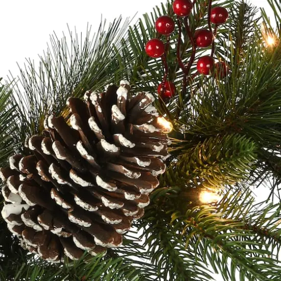 9ft. Bristle Berry Pine Garland With Battery Operated LED Lights {5}