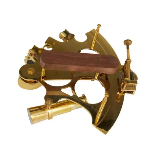 7" Gold Brass Sextant Compass with Decorative Wood Box {8}
